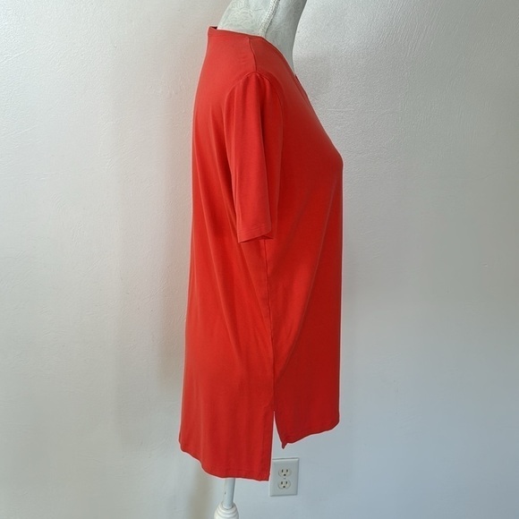Eileen Fisher Tunic Tee Women's Petite S Coral Orange Short Sleeve Stretch - Picture 5 of 9